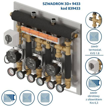 Szwadron 9433 - SKE 3DC+ 35kW, 2 x zawór termostatyczny Kvs 1.8 20-45*C, zawór obrotowy. z siłownikiem Kvs 6.3