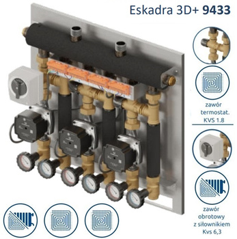 Eskadra 3D+ 9433 - KRE 3D+, 2 x zawór termostatyczny Kvs 1.8 20-45*C, zawór obrot. z siłownikiem Kvs 6.3