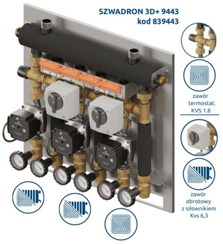 Szwadron 9443 - SKE 3DC+ 35kW, zawór termostatyczny Kvs 1.8 20-45*C, 2 x zawór obrotowy. z siłownikiem Kvs 6.3