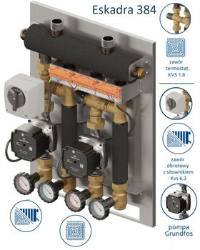 Eskadra 2D+ 384 - KRE 2D+, zawór termostatyczny Kvs 1.8 20-45*C, zawór obrotowy. z siłownikiem Kvs 6.3