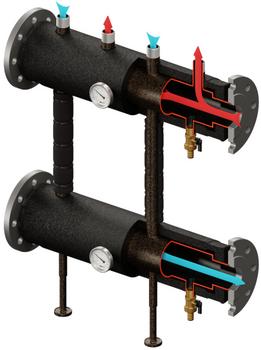 Kompaktowy kolektor rozdzielający KRE PRO 2D+ DN65/25